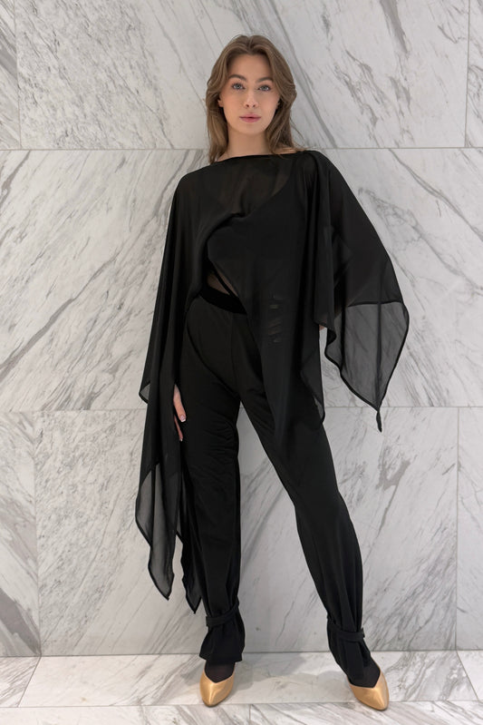 Black chiffon cape
