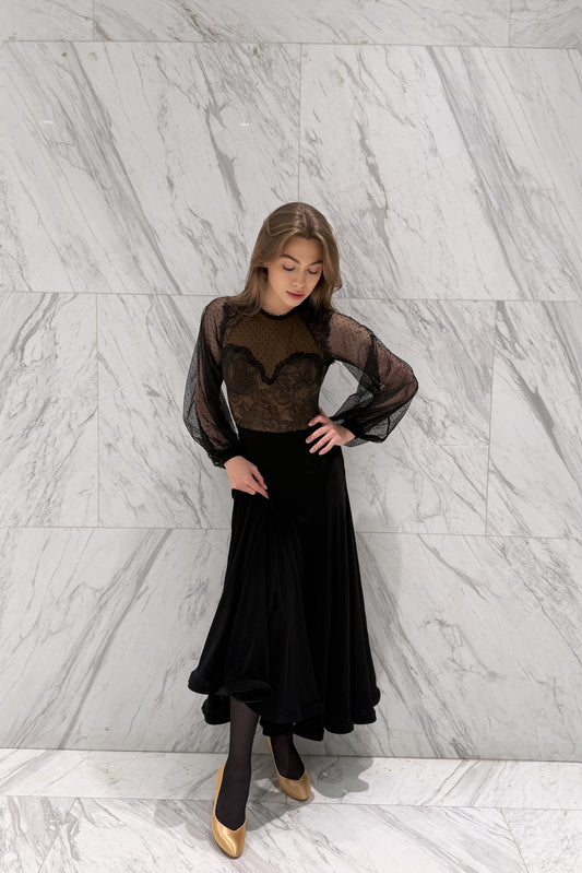 Black ballroom practice dress with lace top