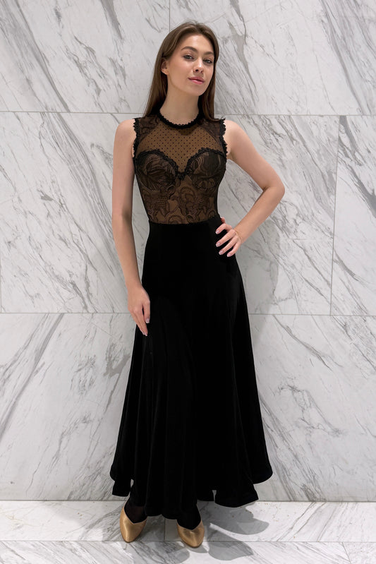 Black ballroom practice dress with lace