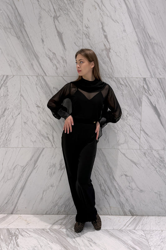 Black chiffon blouse with wings