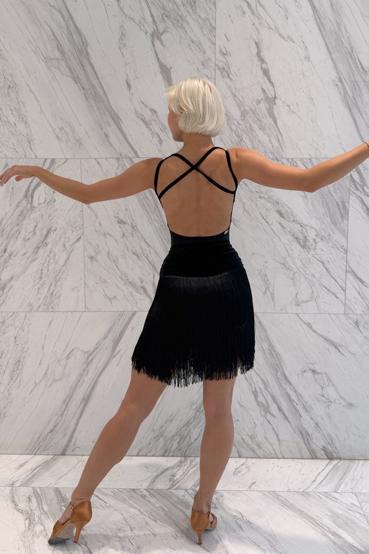 Collection 9 Black velvet fringe Latin skirt