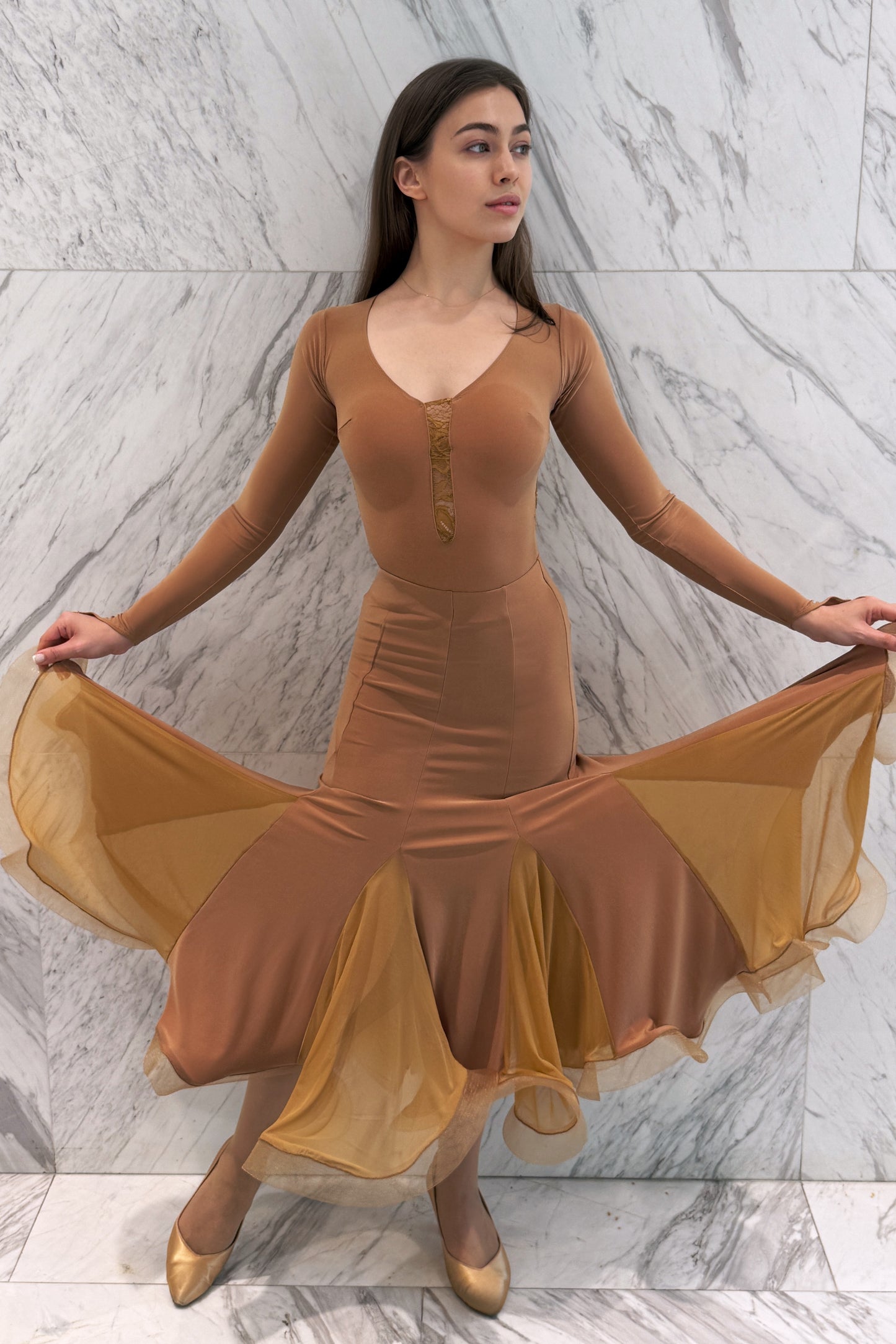 Mermaid ballroom skirt camel color