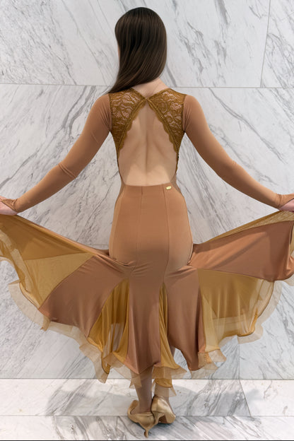 Backless camel color leotard