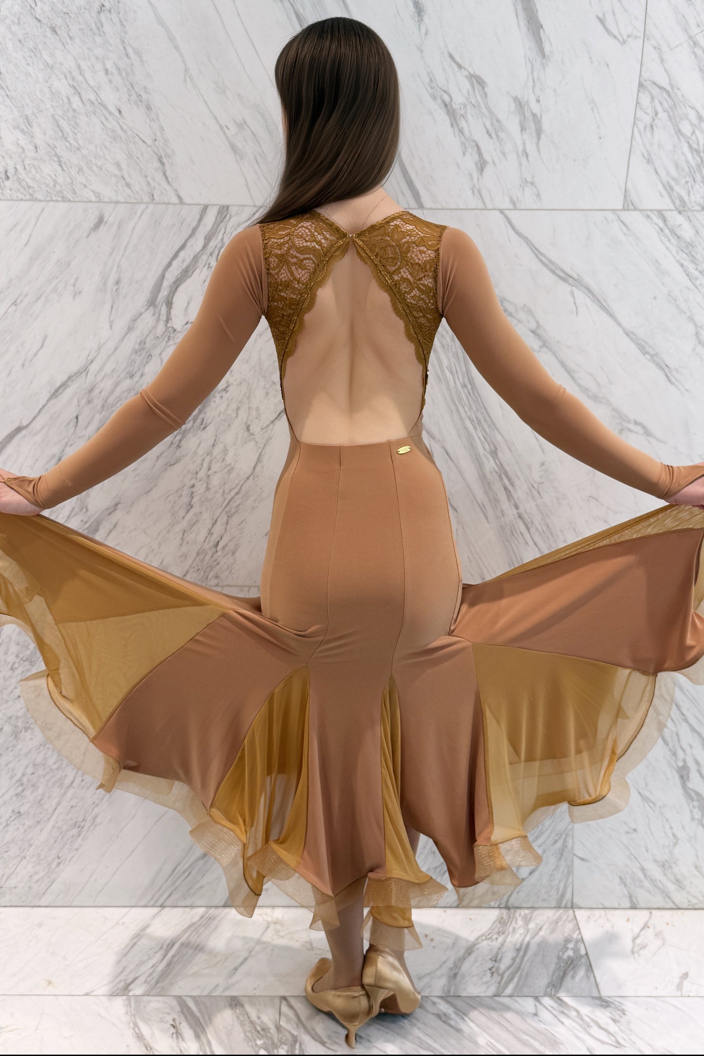 Mermaid ballroom skirt camel color