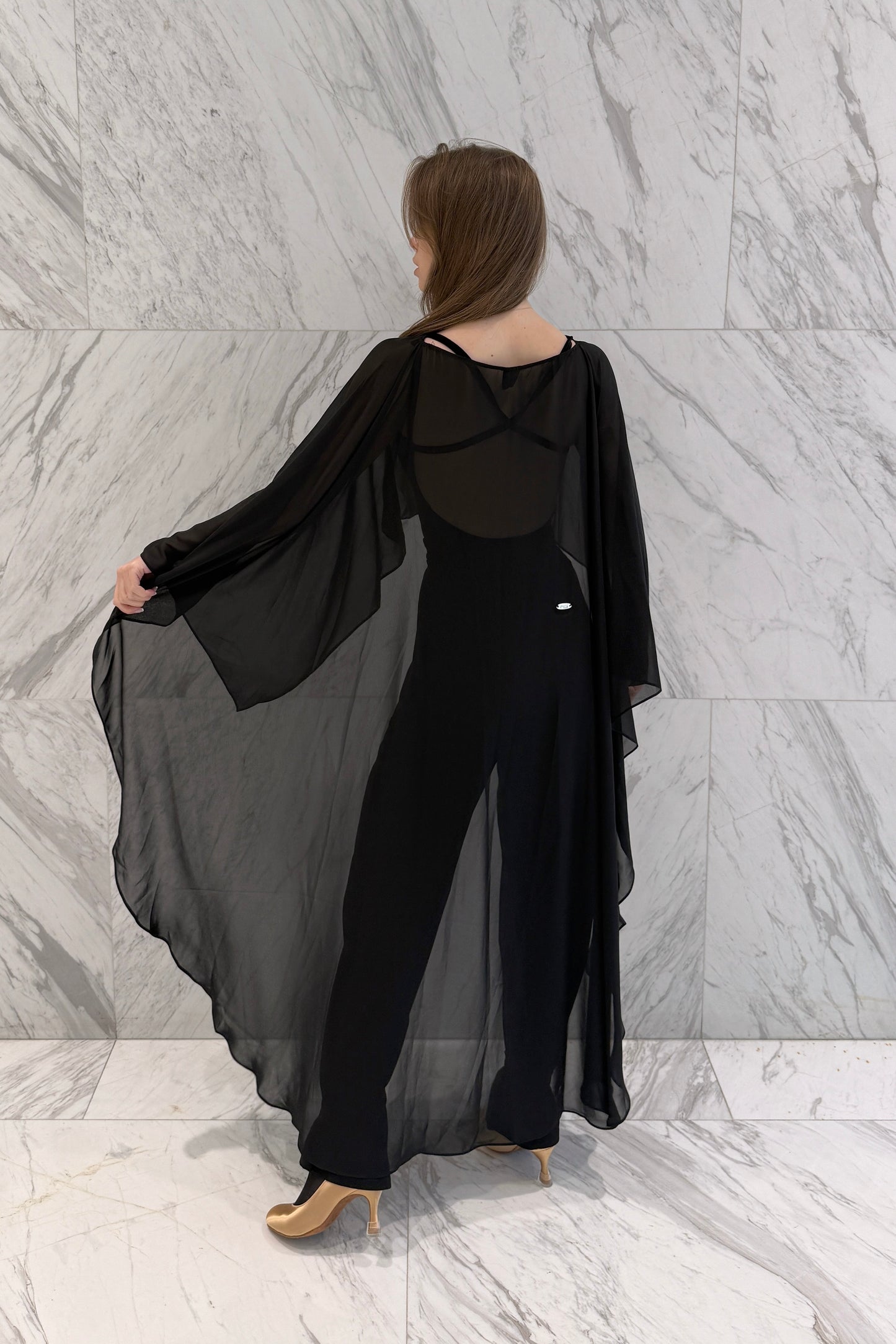 ロングブラックシフォンケープ