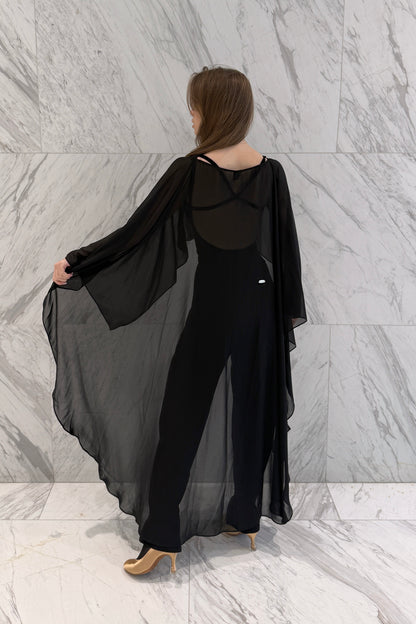 ロングブラックシフォンケープ