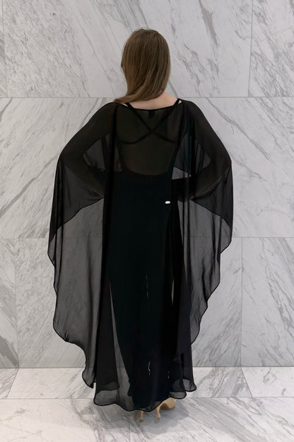 ロングブラックシフォンケープ